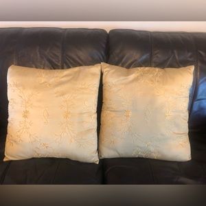 2 Embroidered Raw Silk Decorative Throw Pillows.Gold 16” x 16” Mustard